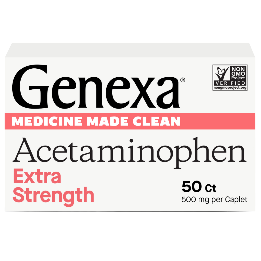 Box of Genexa Acetaminophen Extra Strength on a white background