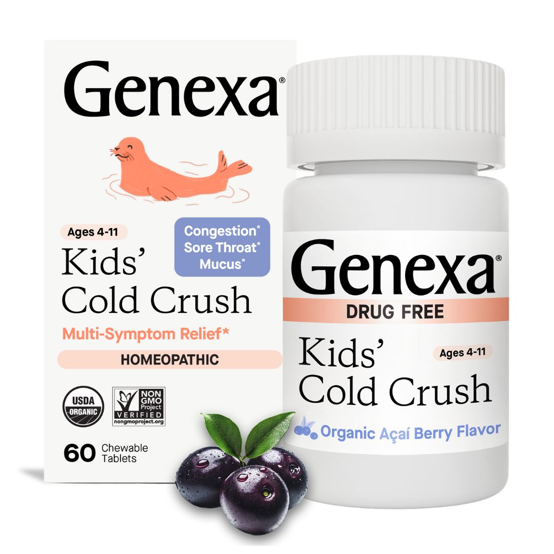 Genexa Kids' Cold Crush packaging with bottle and box on a white background