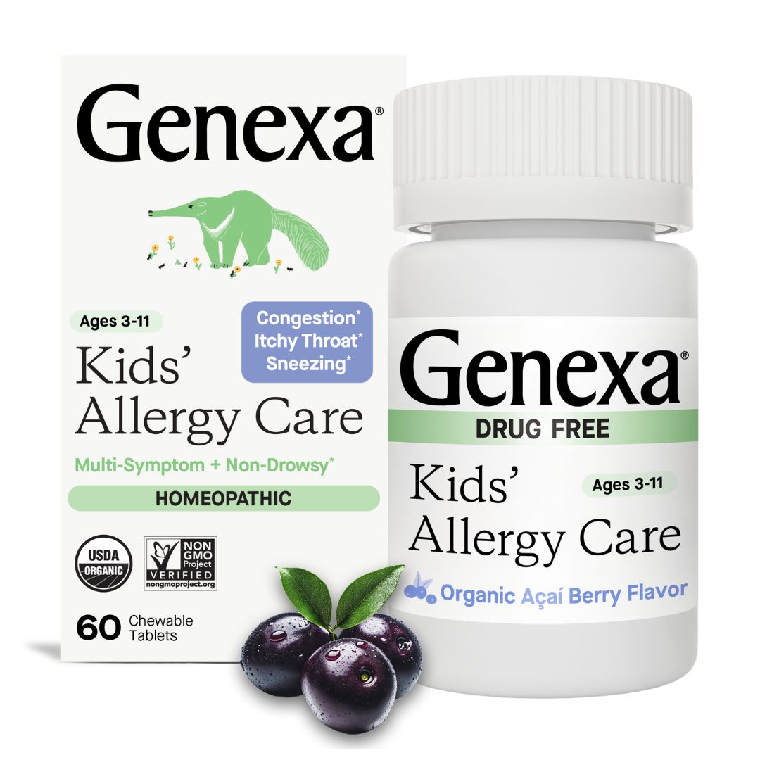 Genexa Kids' Allergy Care packaging and bottle on a white background