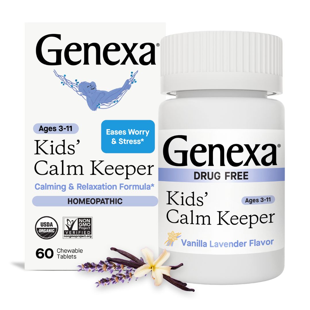 Genexa Kids' Calm Keeper packaging with bottle and box on a white background